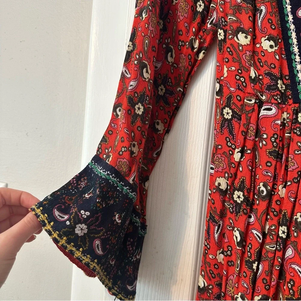 Anthropologie Bohemian Red Floral Dress - Picture 3 of 6